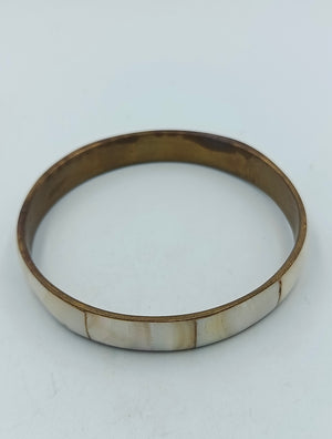 Armreif Messing mit Perlmutt Intarsien Vintage Look