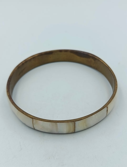 Armreif Messing mit Perlmutt Intarsien Vintage Look