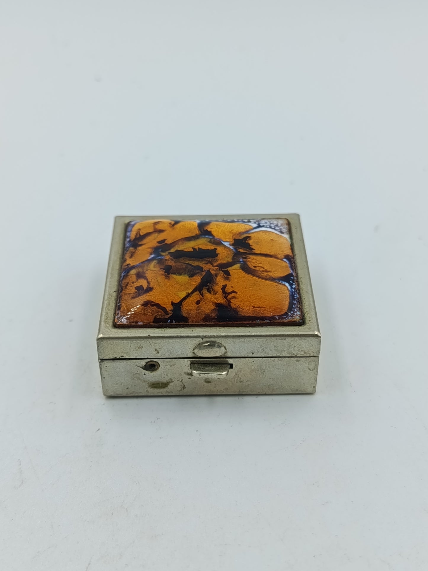 Kleine Metall Dose mit Emaille Deckel Motiv Orange