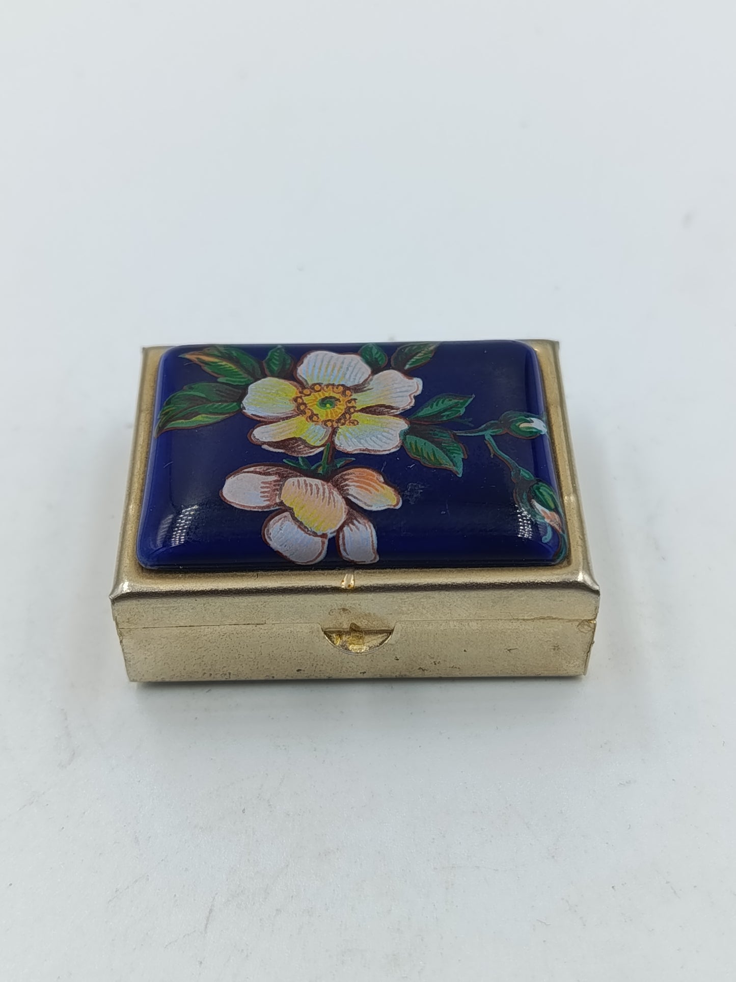 Vintage Emaille Dose mit Blumenmotiv Blau