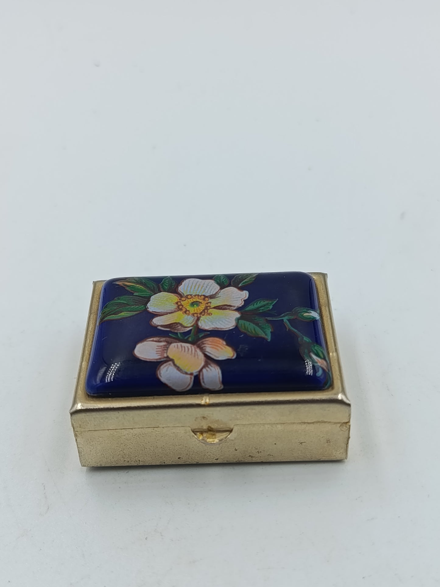 Vintage Emaille Dose mit Blumenmotiv Blau