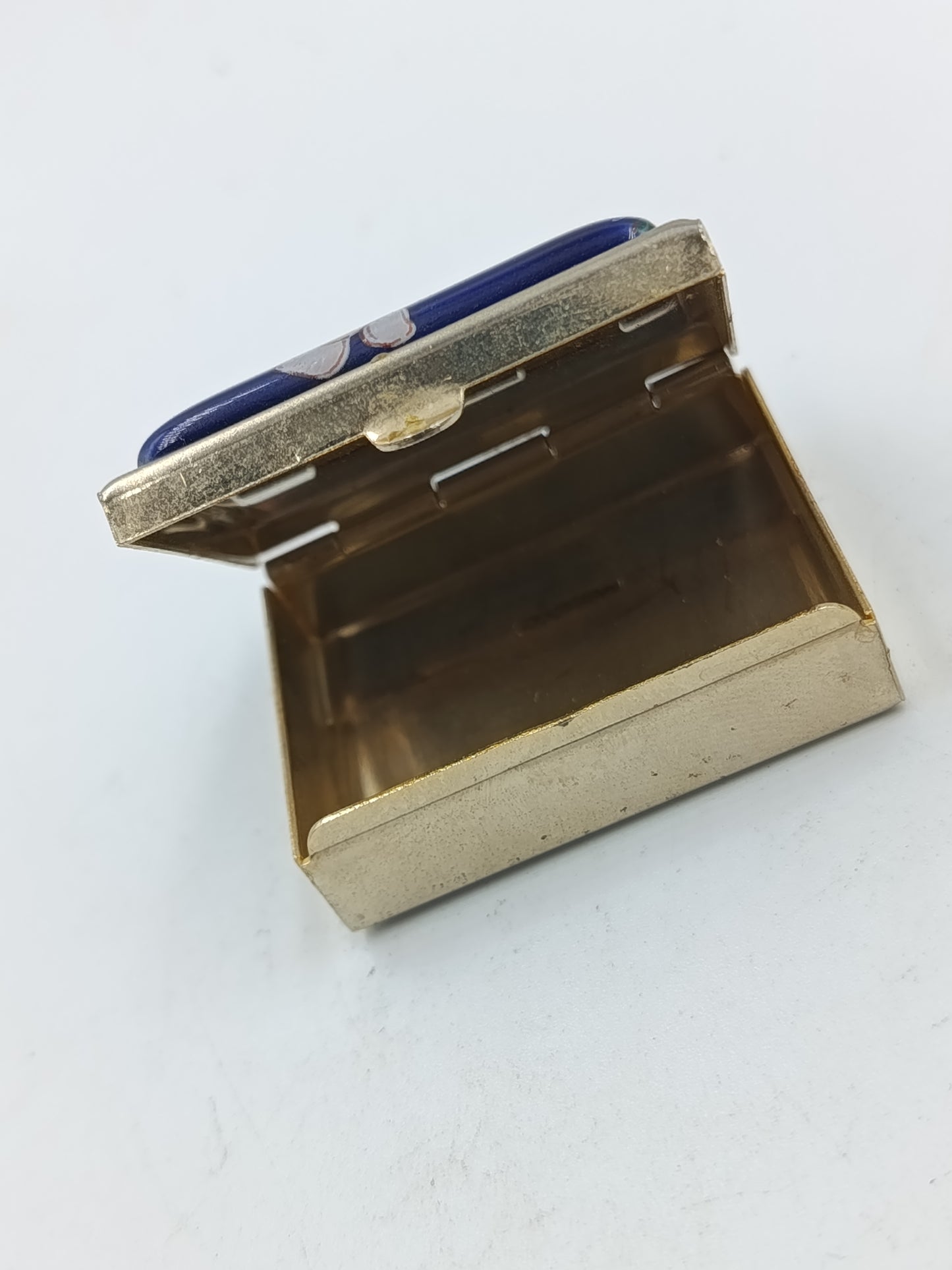 Vintage Emaille Dose mit Blumenmotiv Blau