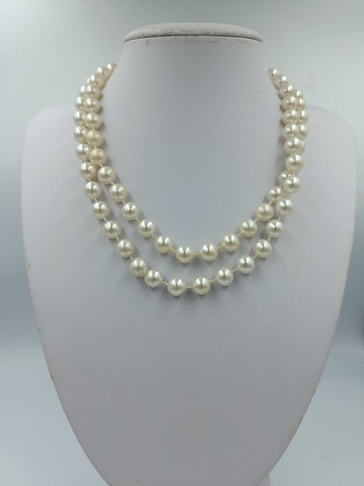 Doppelte Perlenkette Weiß Klassisch Elegant