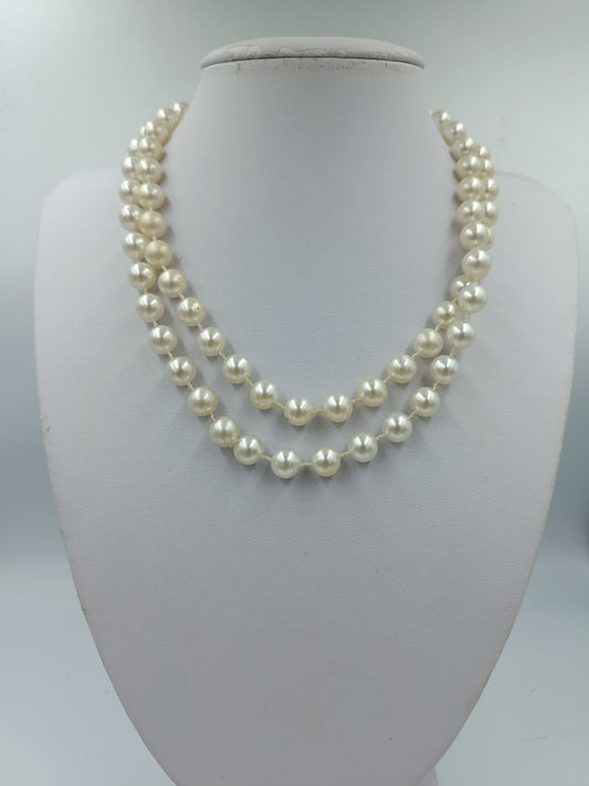 Doppelte Perlenkette Weiß Klassisch Elegant