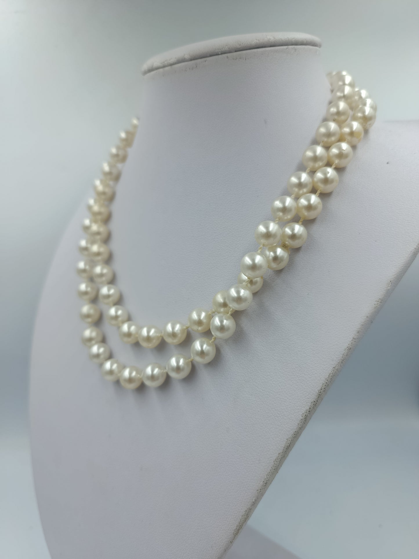 Doppelte Perlenkette Weiß Klassisch Elegant