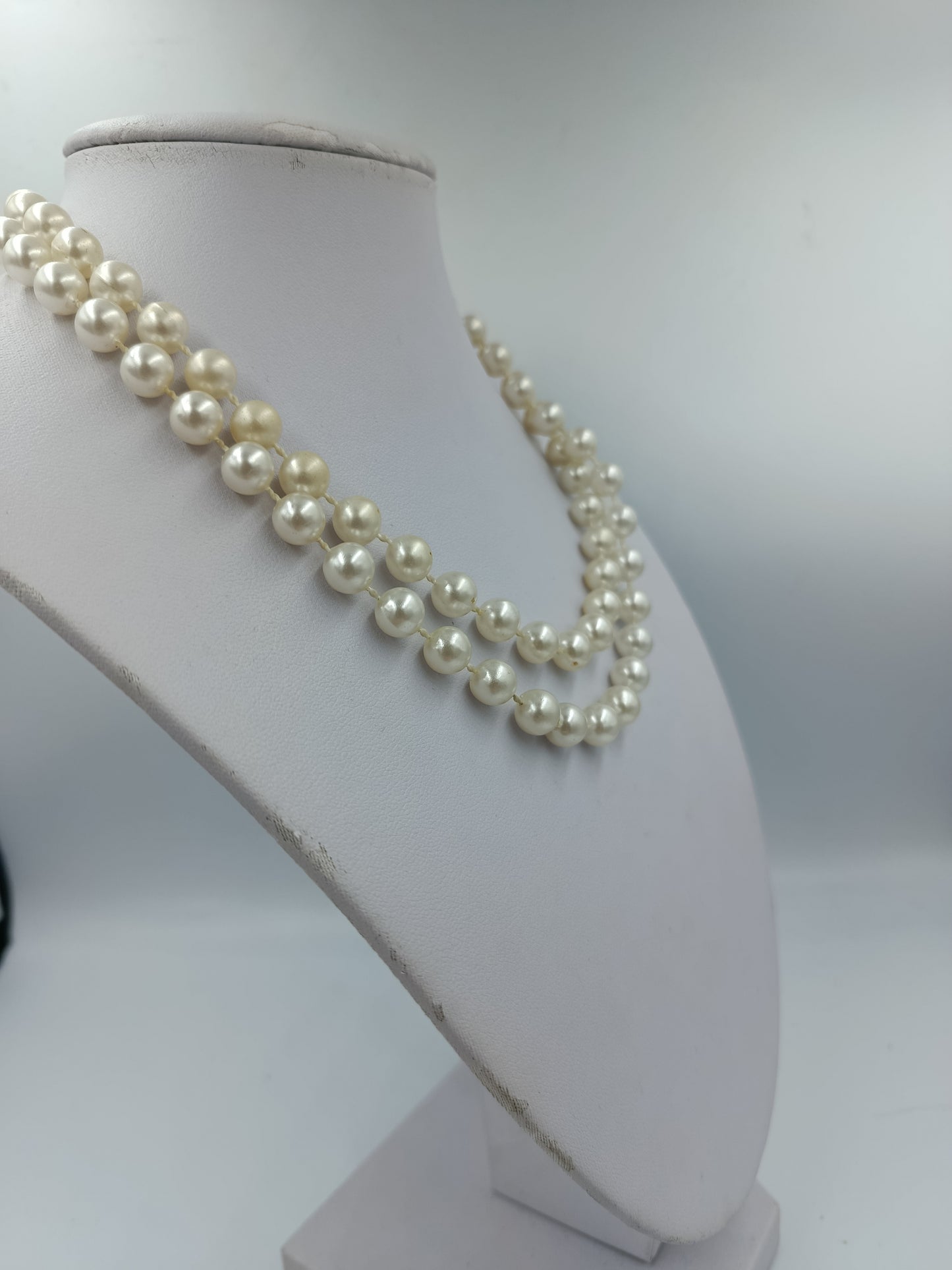 Doppelte Perlenkette Weiß Klassisch Elegant