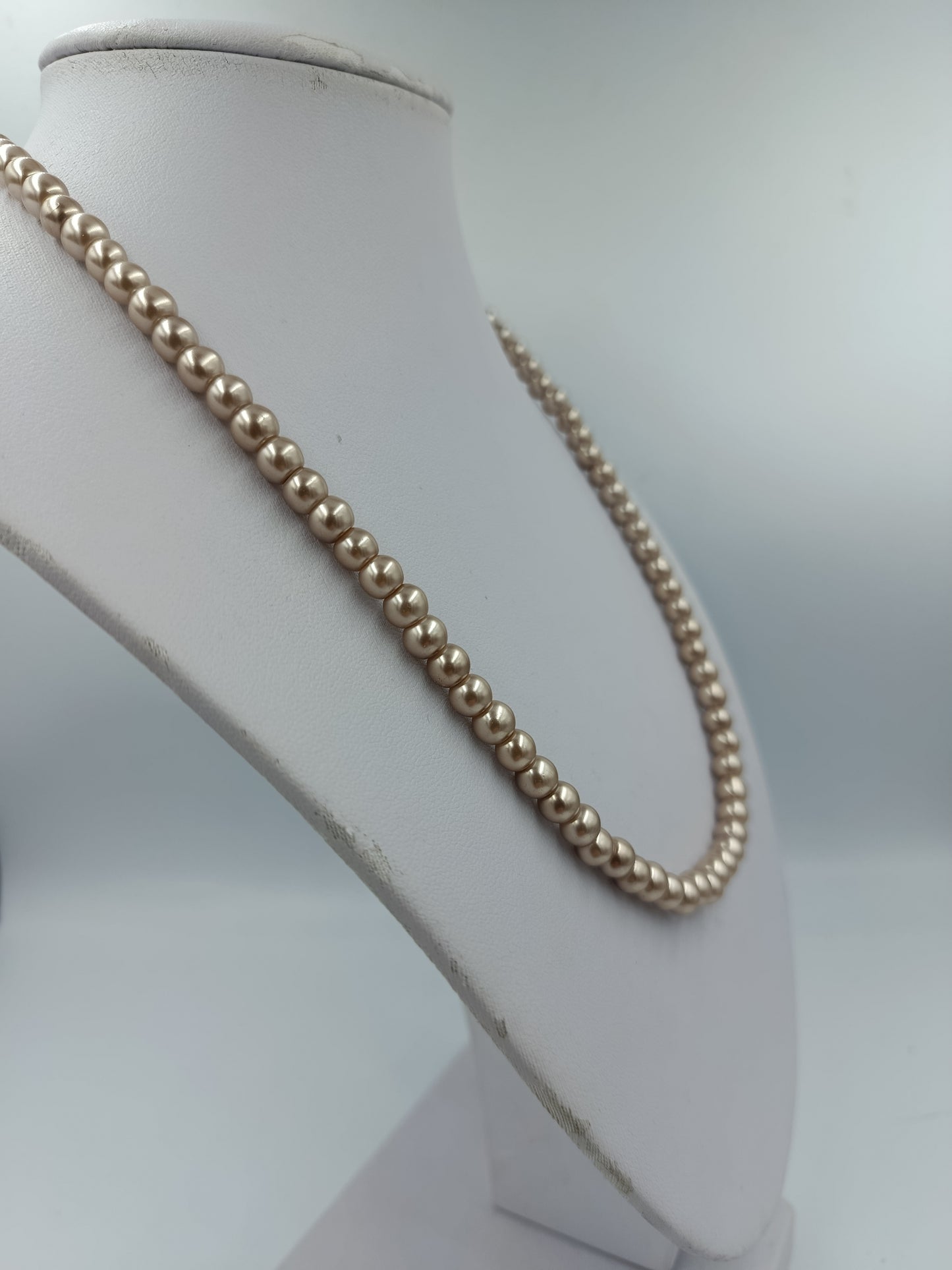 Perlenkette Champagner Beige mit Verlängerungskette