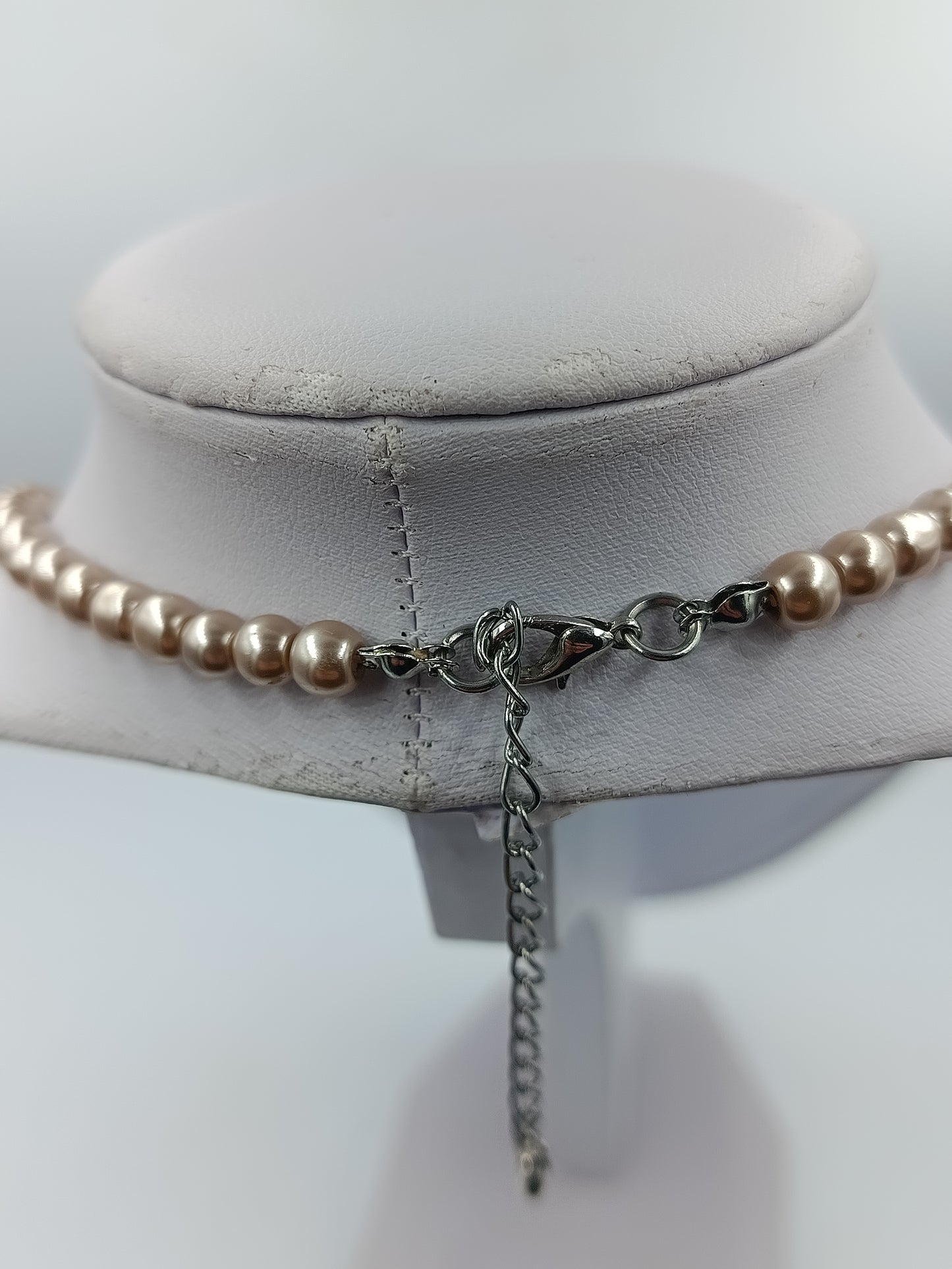 Perlenkette Champagner Beige mit Verlängerungskette