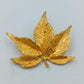 Goldfarbene Brosche in Blattform mit strukturierter Oberfläche