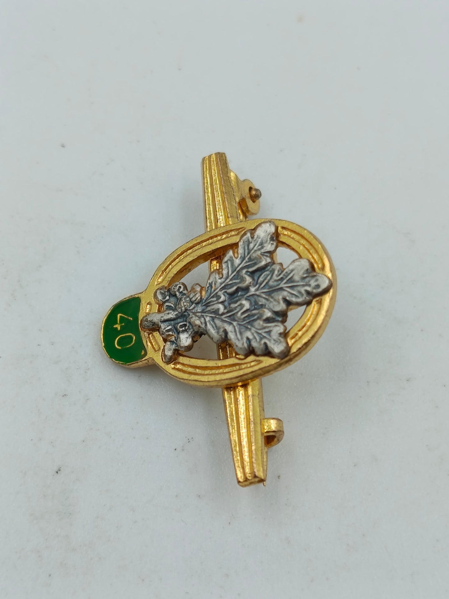 Ehrennadel 40 Jahre goldfarben mit Eichenlaub Motiv Vintage