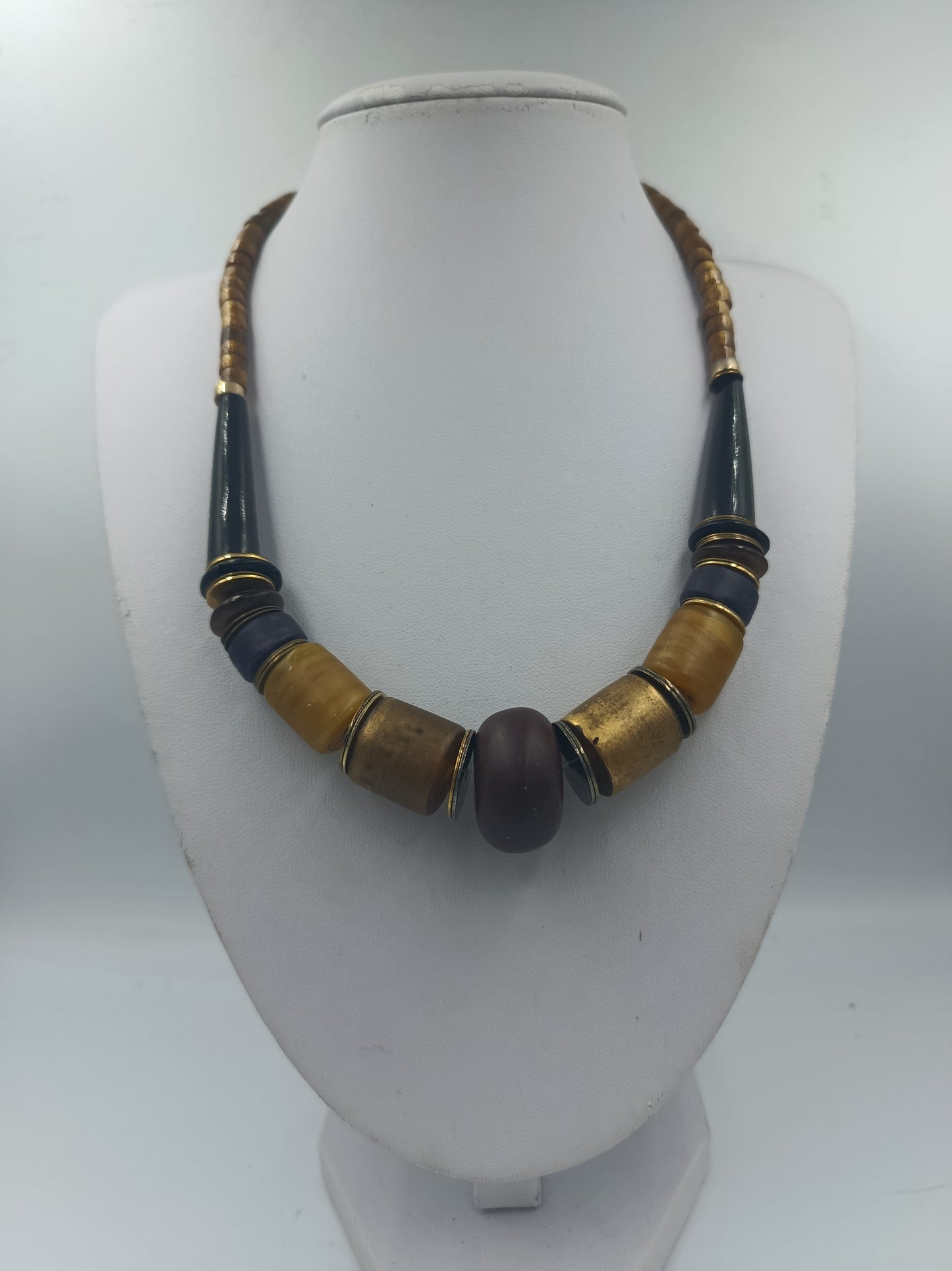 Statementkette in Braun Gold Blau Vintage Stil