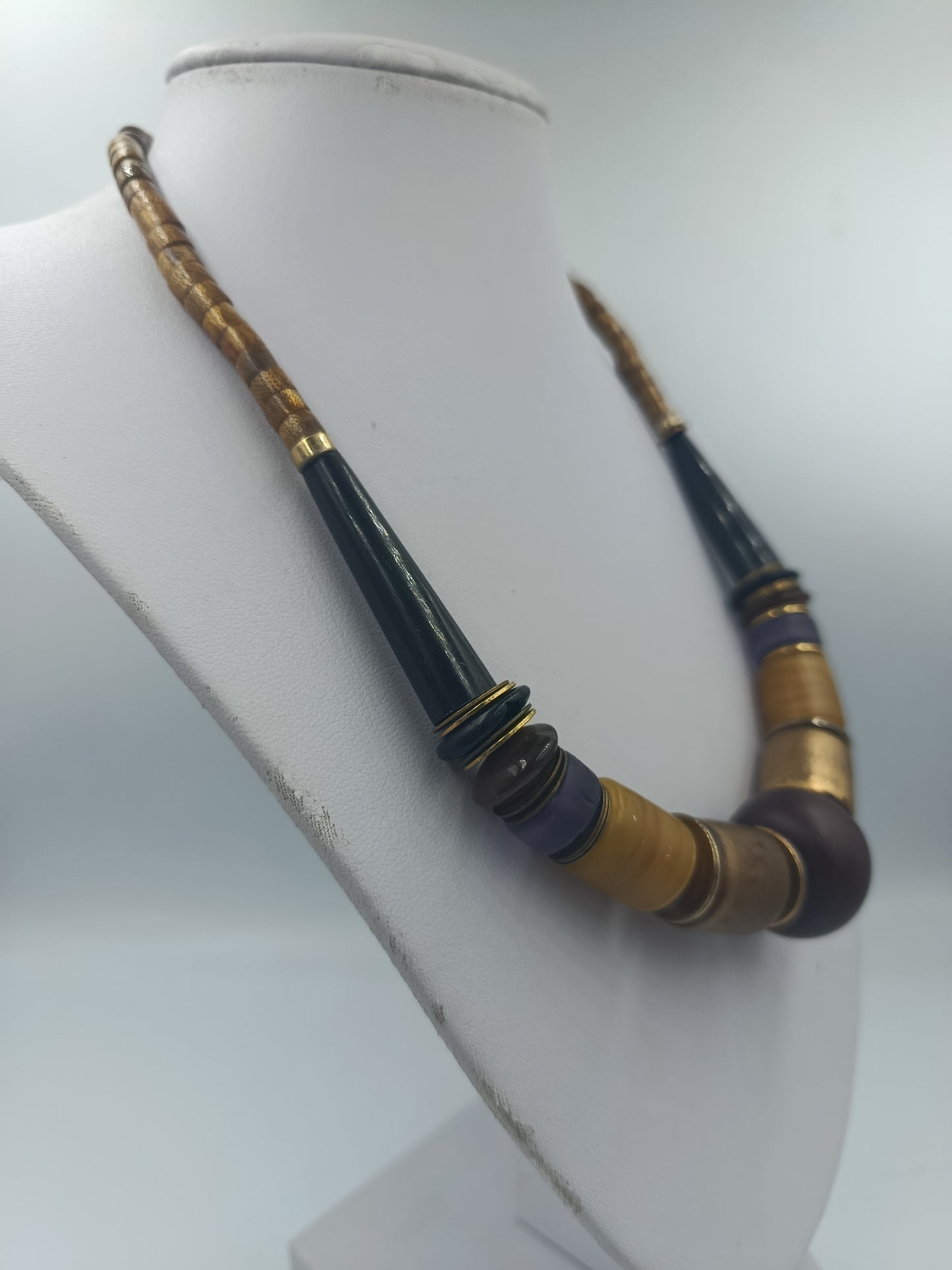 Statementkette in Braun Gold Blau Vintage Stil