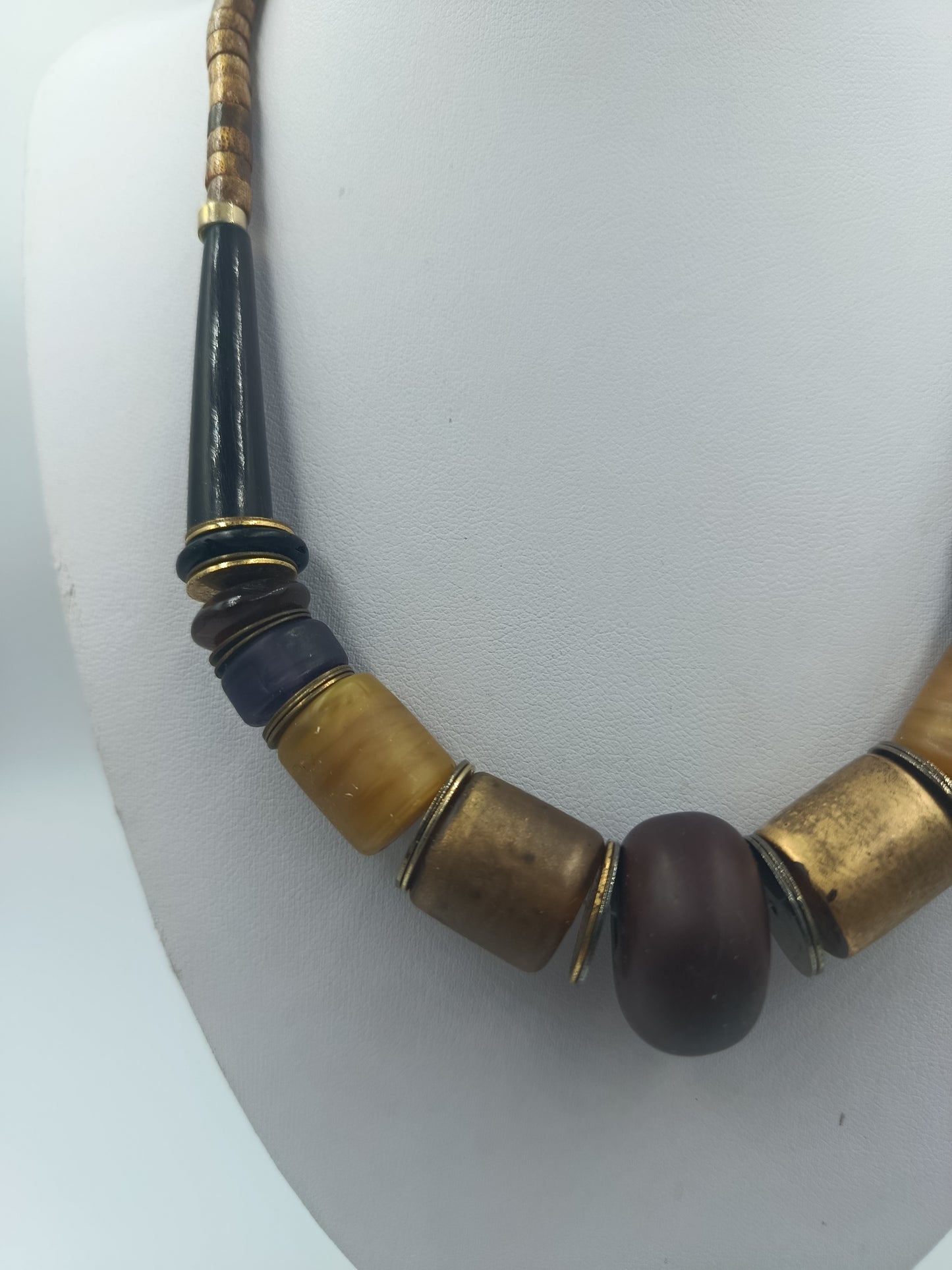 Statementkette in Braun Gold Blau Vintage Stil
