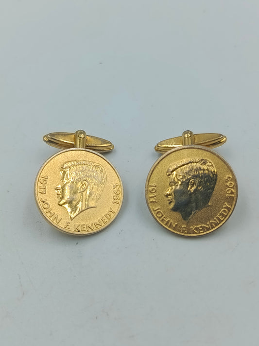 Manschettenknöpfe Goldfarben John F Kennedy Motiv
