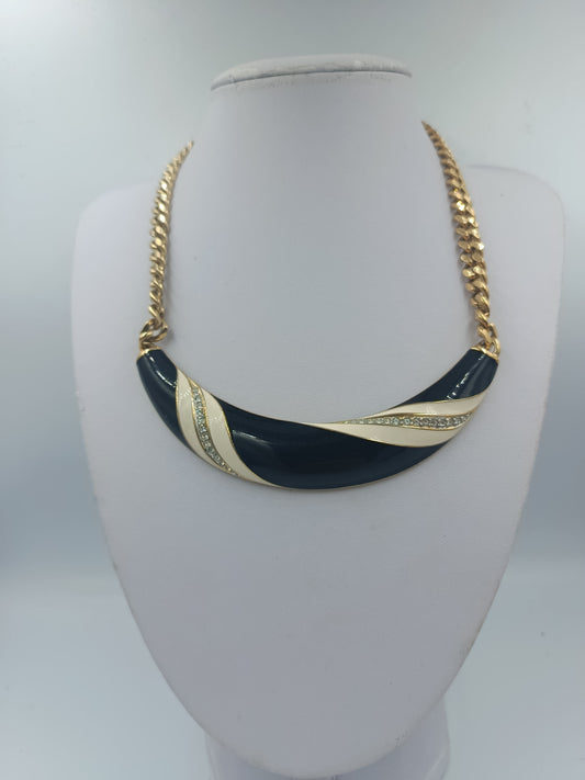 Statementkette Goldfarben mit schwarzem und cremefarbenem Dekor