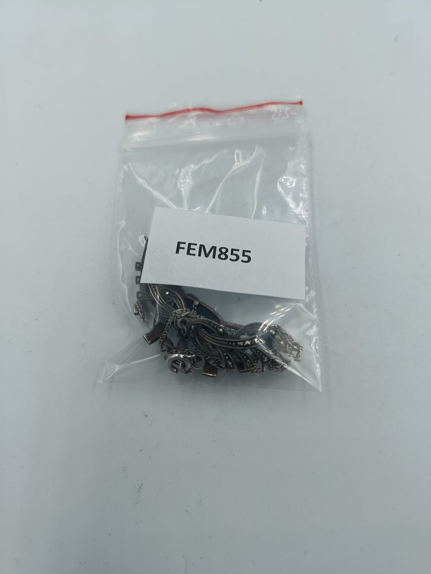 925 Silberkette mit schwarzem Stein und Zierverzierungen