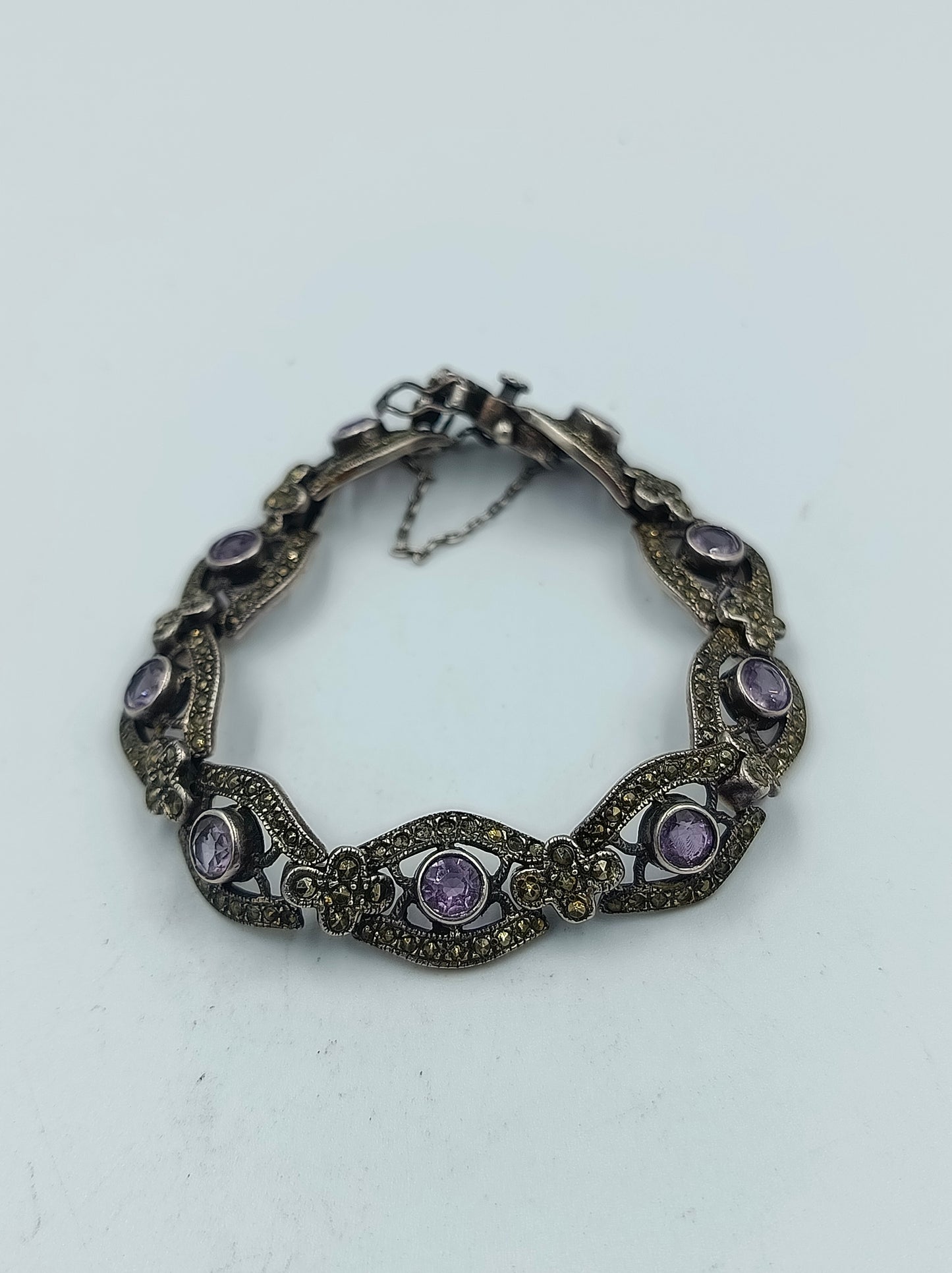 925 Silber Armband mit Amethyst und Markasiten Vintage Design