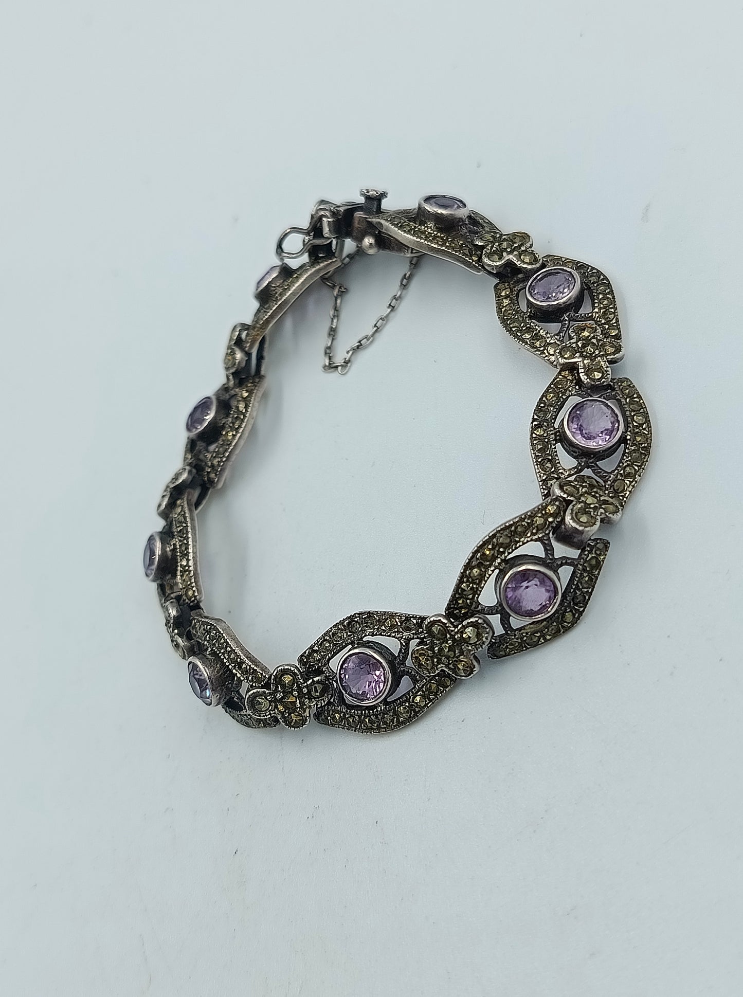 925 Silber Armband mit Amethyst und Markasiten Vintage Design