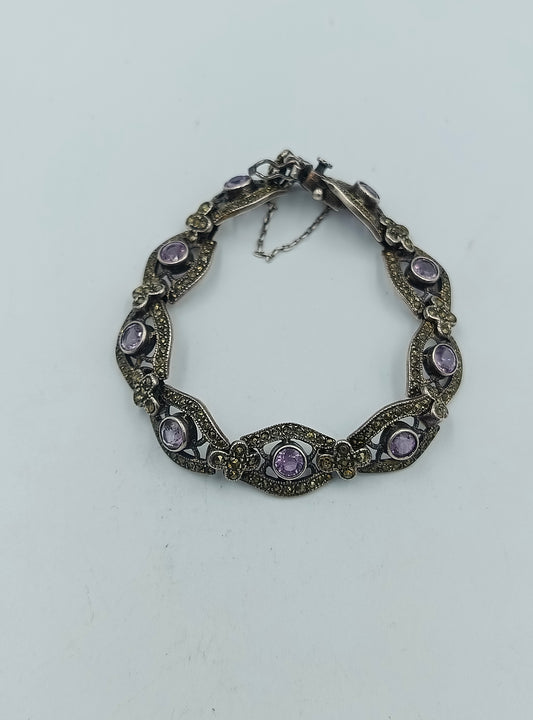925 Silber Armband mit Amethyst und Markasiten Vintage Design