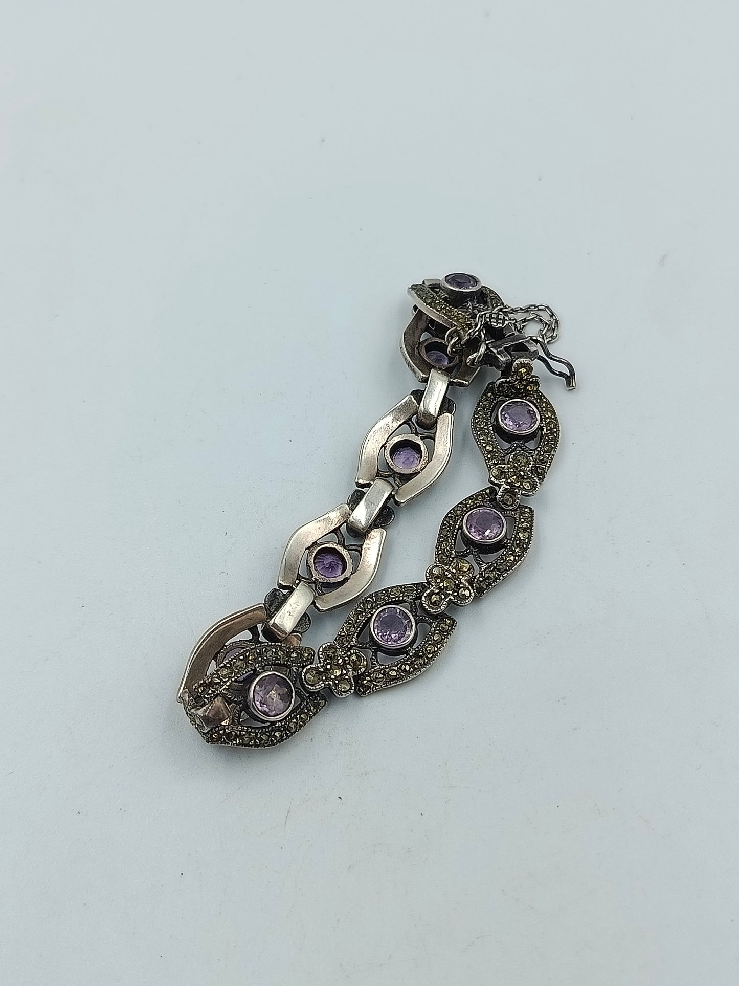 925 Silber Armband mit Amethyst und Markasiten Vintage Design