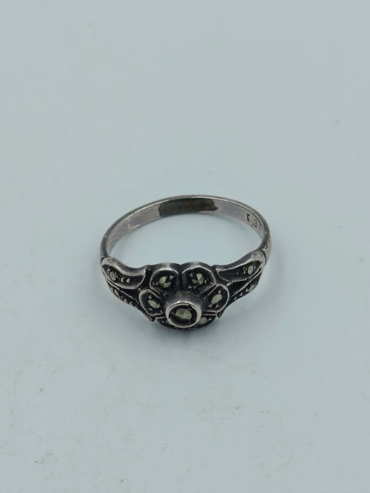 925 Silber Ring mit Markasiten im floralen Vintage Design Gr. 48