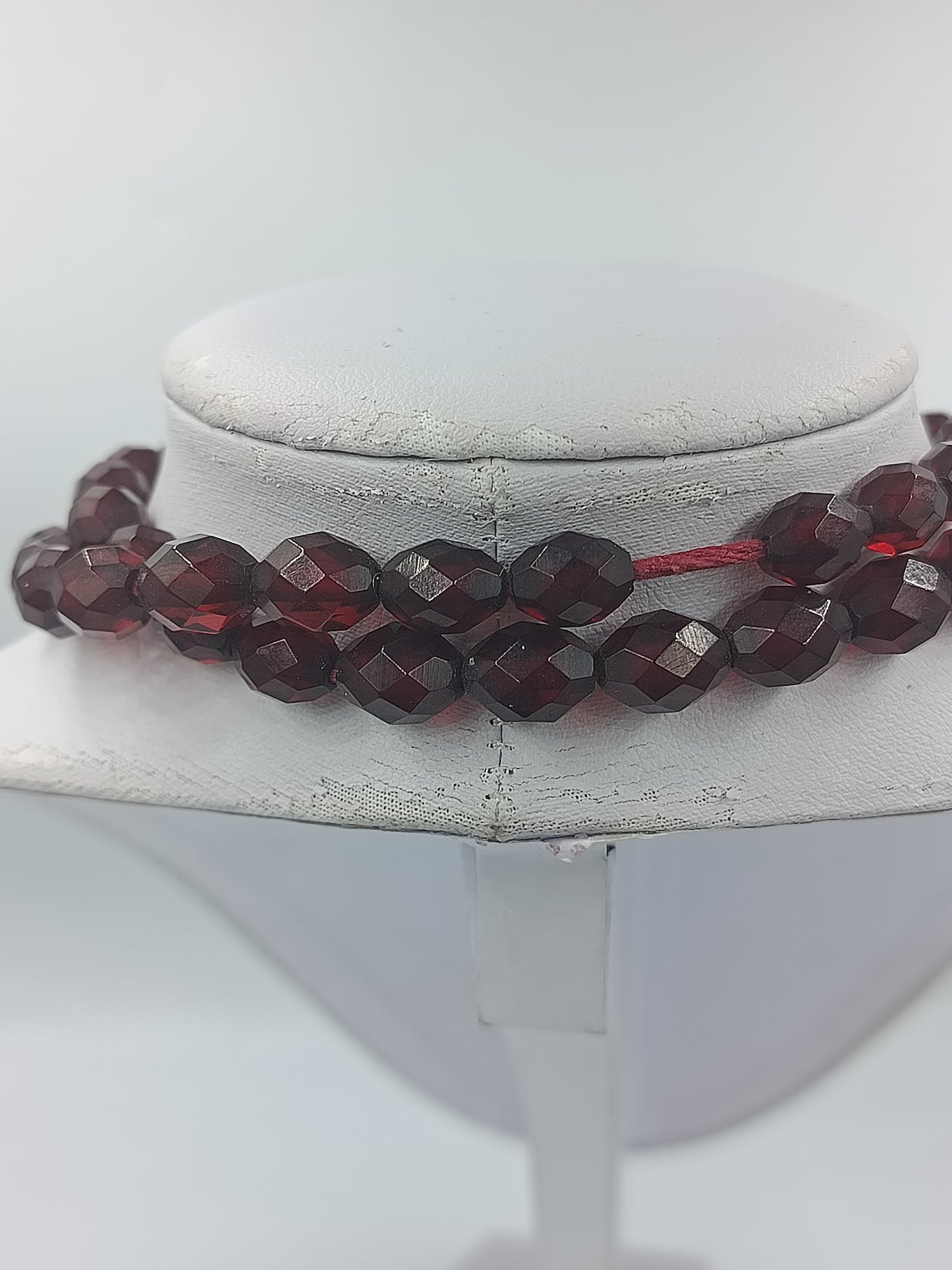 Doppelreihige rotbraune Glasperlen Halskette mit Facettenschliff im eleganten Vintage Stil