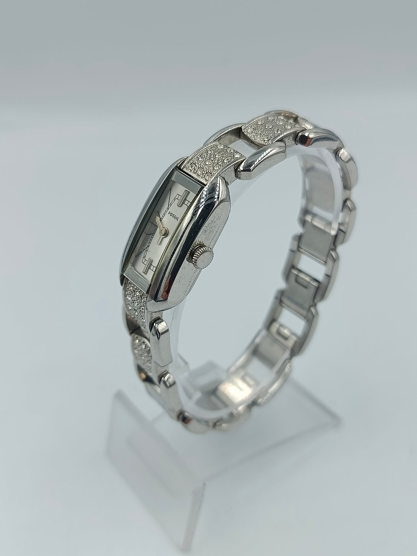 FOSSIL Damen Armbanduhr Edelstahl Silber mit Strass elegantes Gliederarmband
