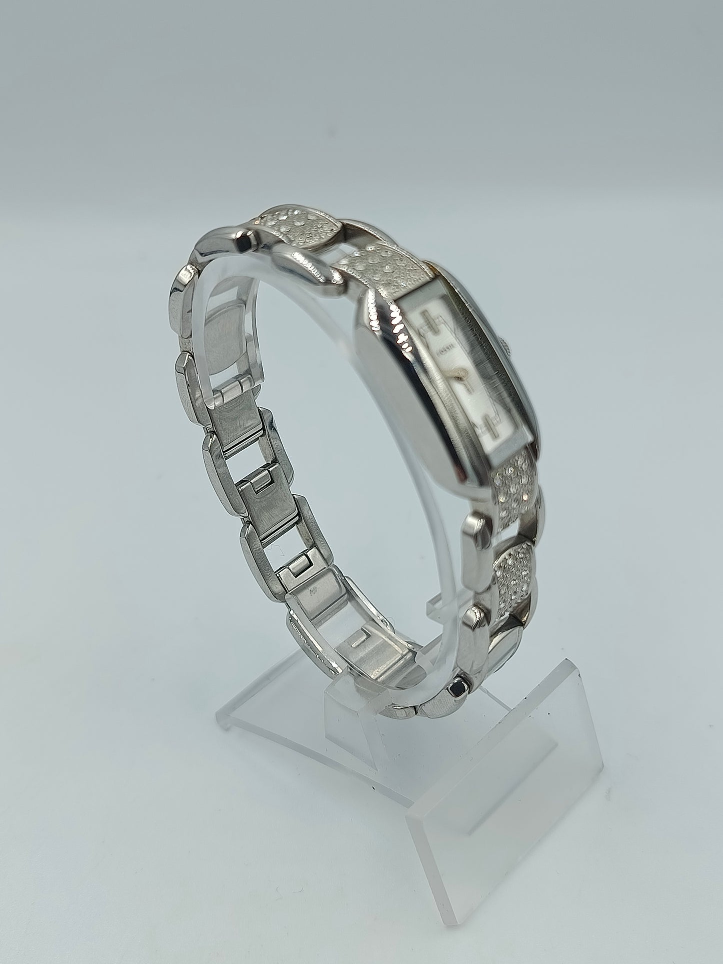 FOSSIL Damen Armbanduhr Edelstahl Silber mit Strass elegantes Gliederarmband