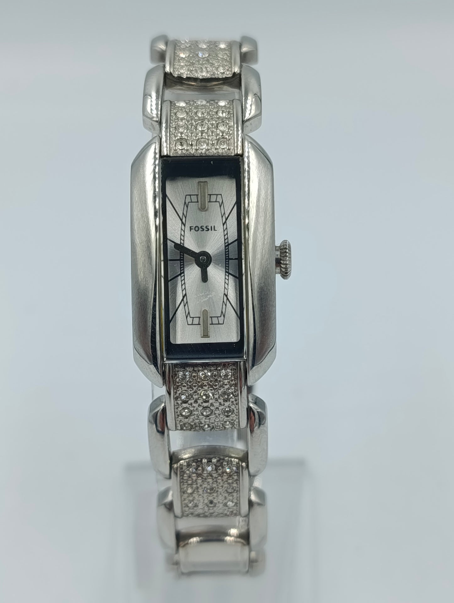 FOSSIL Damen Armbanduhr Edelstahl Silber mit Strass elegantes Gliederarmband