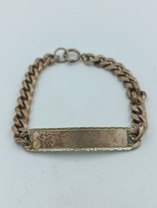 Alpacca Panzerarmband mit Gravurplatte Vintage Schmuck