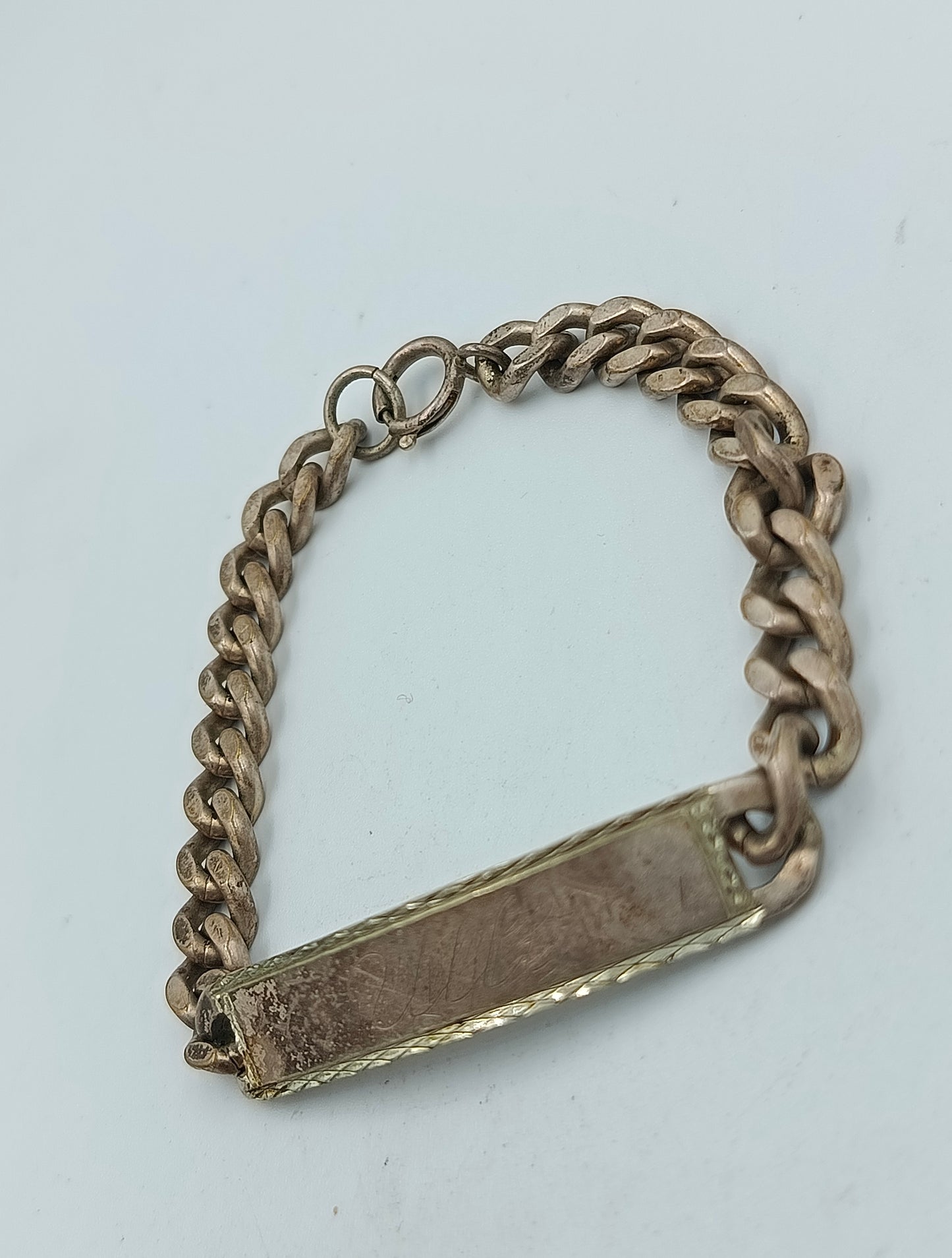 Alpacca Panzerarmband mit Gravurplatte Vintage Schmuck