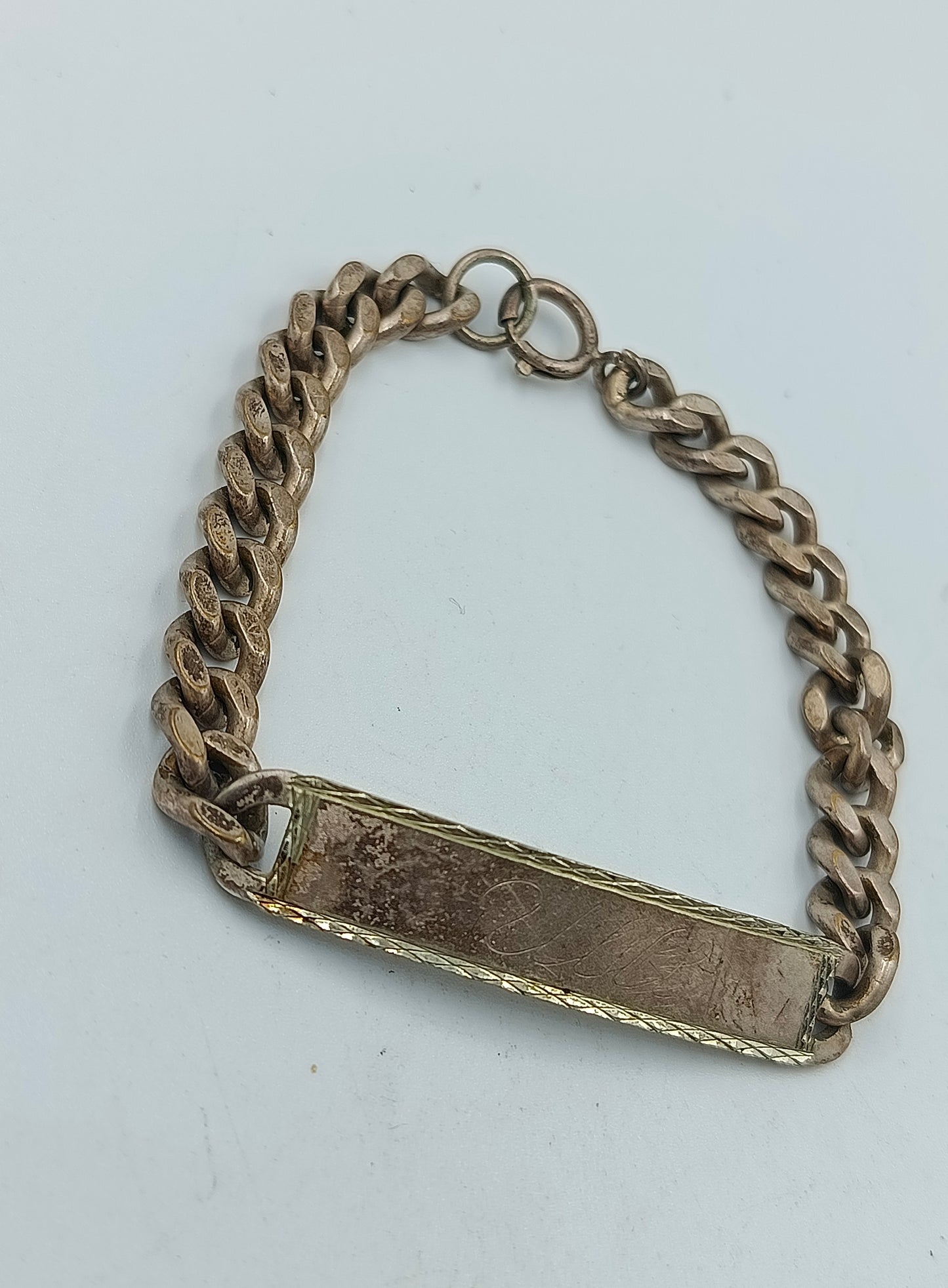 Alpacca Panzerarmband mit Gravurplatte Vintage Schmuck