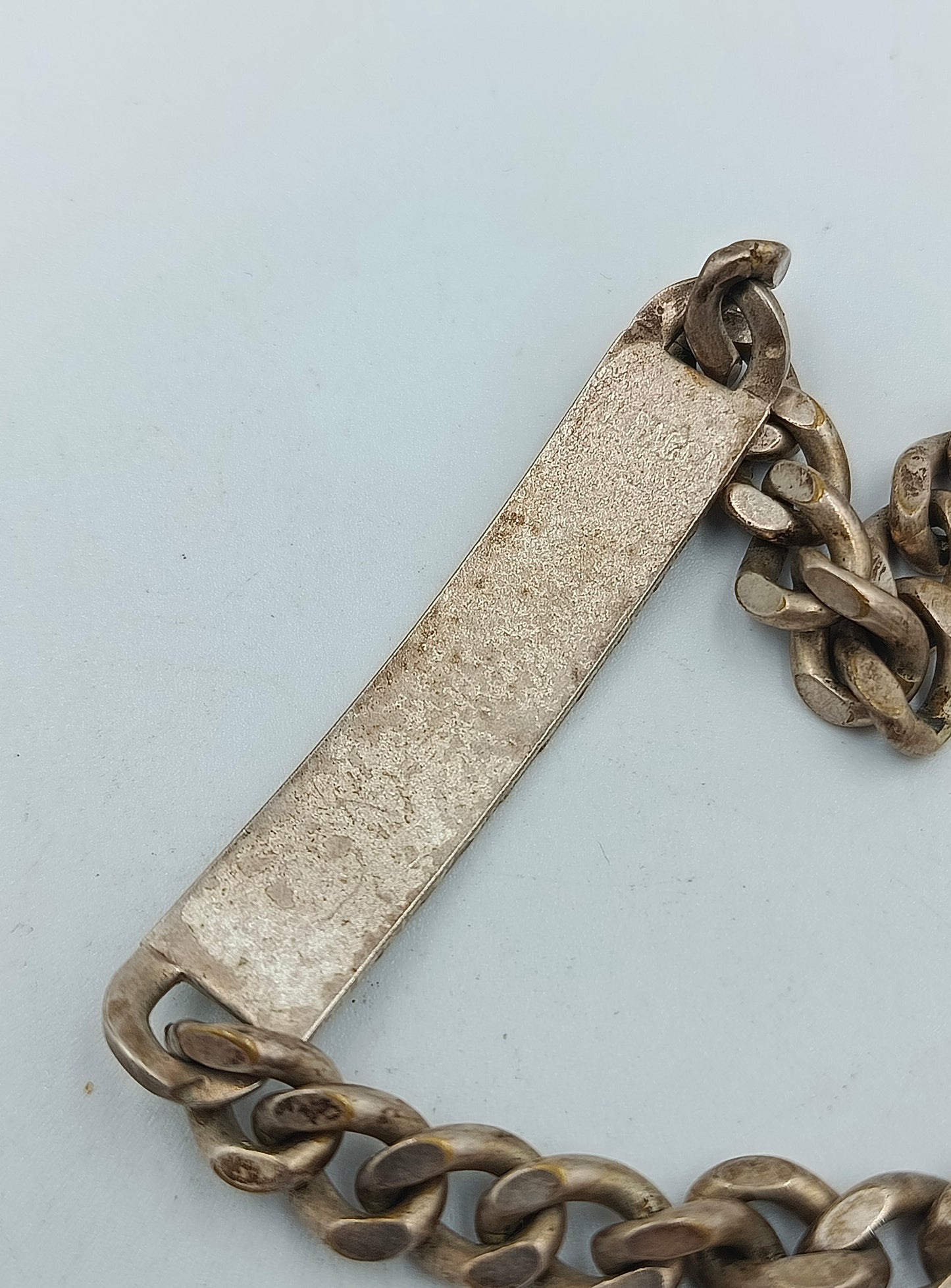 Alpacca Panzerarmband mit Gravurplatte Vintage Schmuck