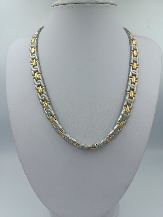 Edelstahl Halskette Bicolor Silber Gold Gliederkette Unisex