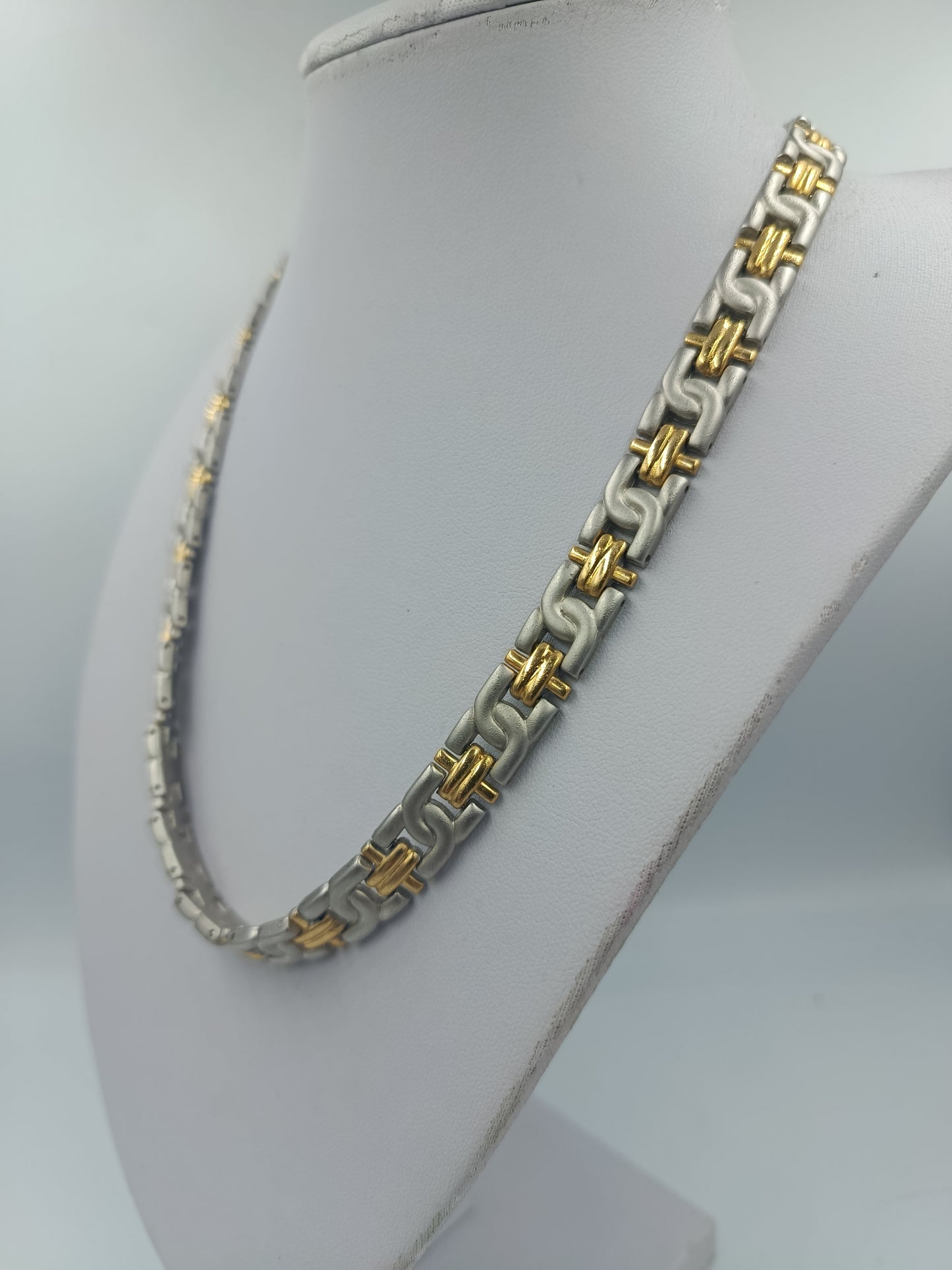 Edelstahl Halskette Bicolor Silber Gold Gliederkette Unisex