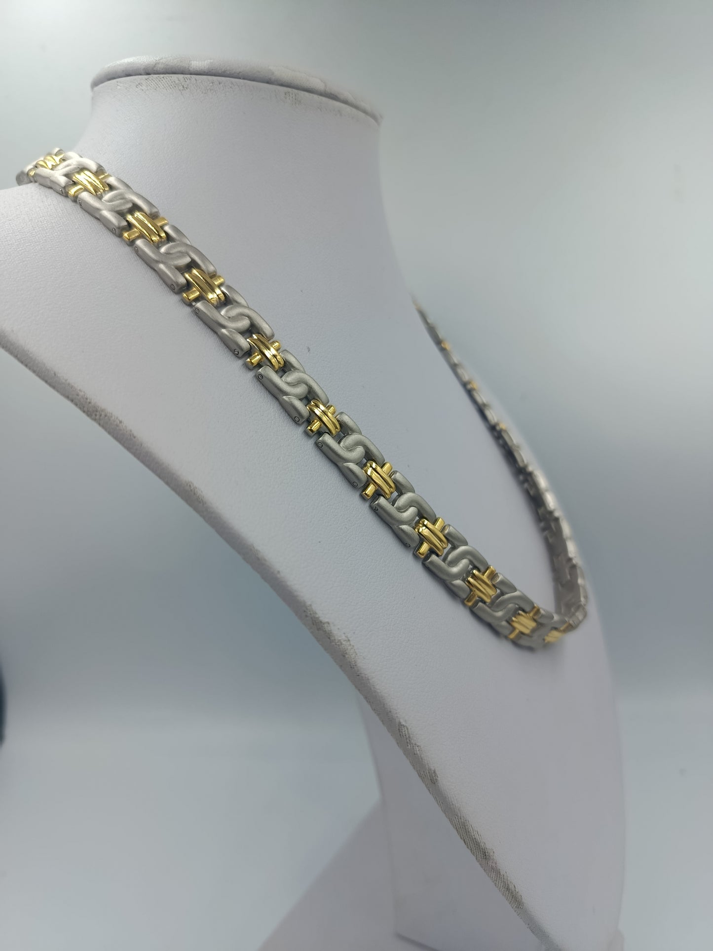 Edelstahl Halskette Bicolor Silber Gold Gliederkette Unisex