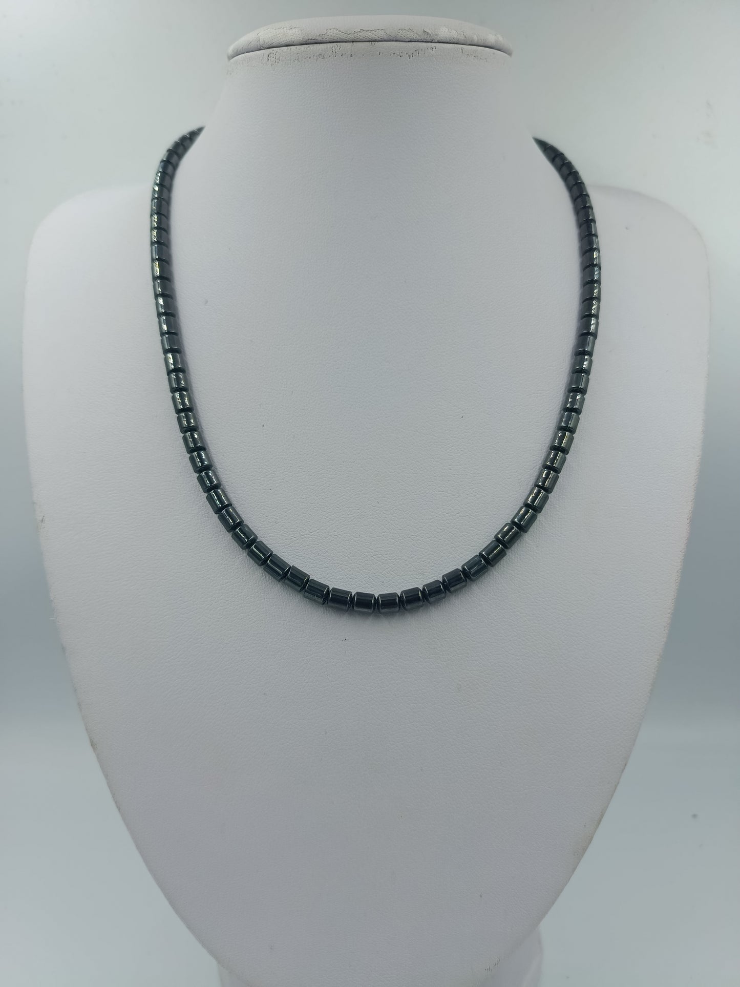 Hämatit Halskette mit zylindrischen Perlen Dunkelgrau Unisex