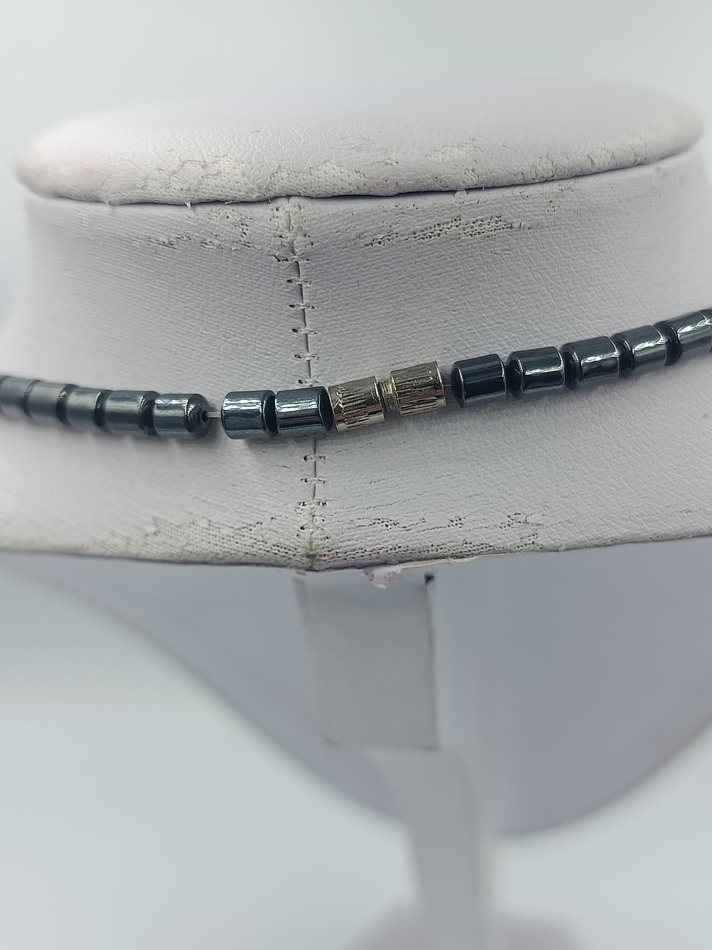 Hämatit Halskette mit zylindrischen Perlen Dunkelgrau Unisex