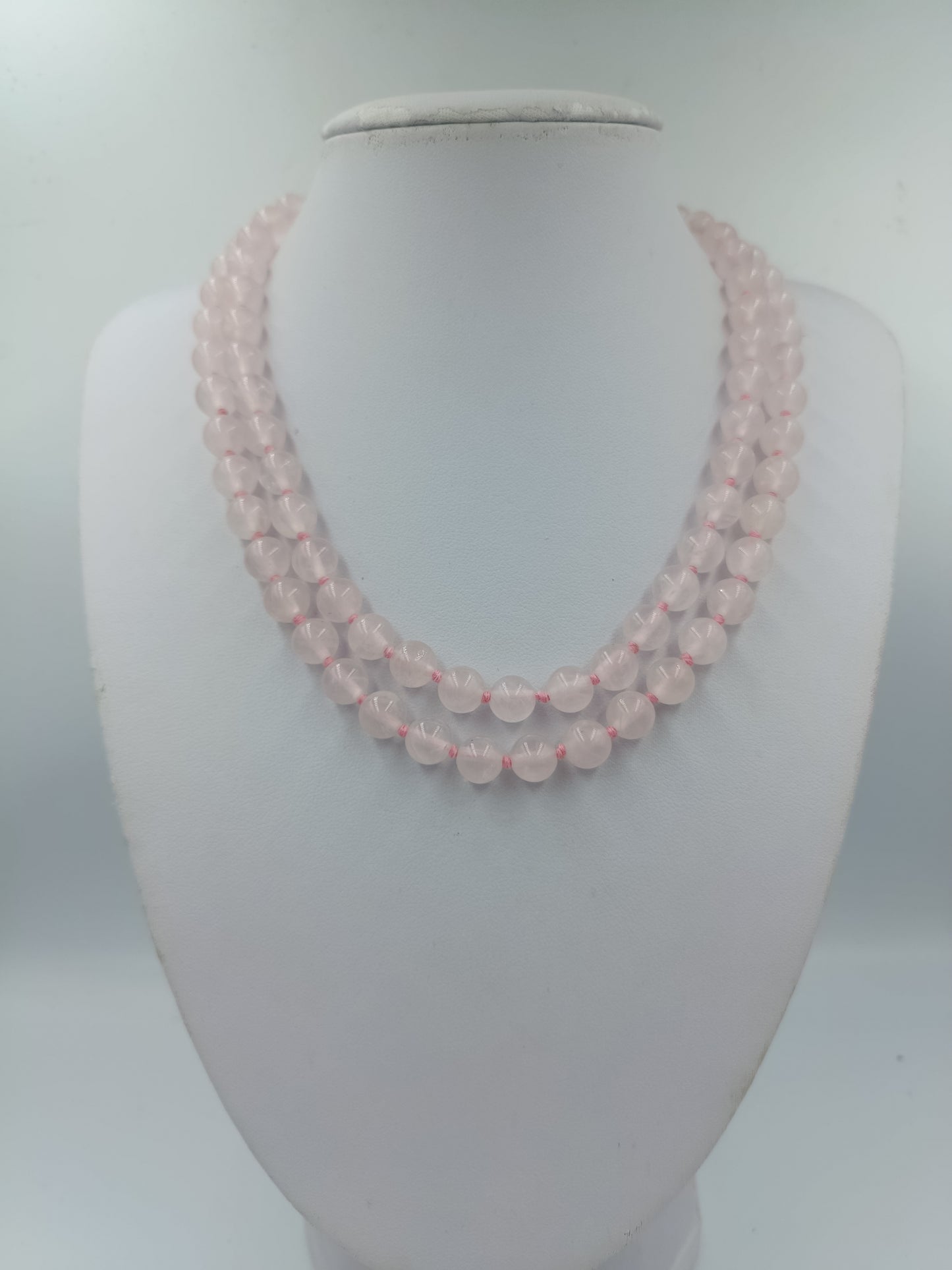 Rosenquarz Halskette Rundperlen Handgeknüpft Edelstein Schmuck