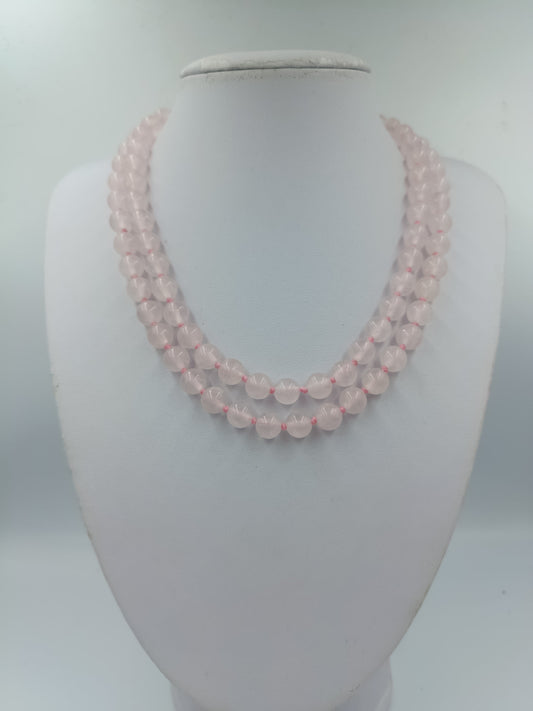 Rosenquarz Halskette Rundperlen Handgeknüpft Edelstein Schmuck