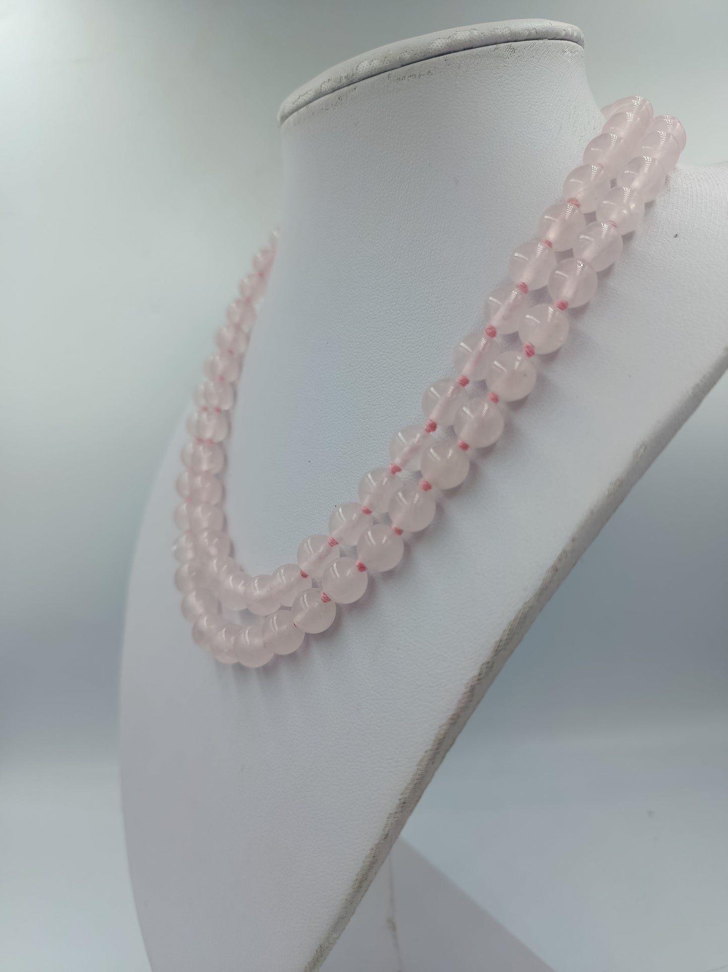 Rosenquarz Halskette Rundperlen Handgeknüpft Edelstein Schmuck