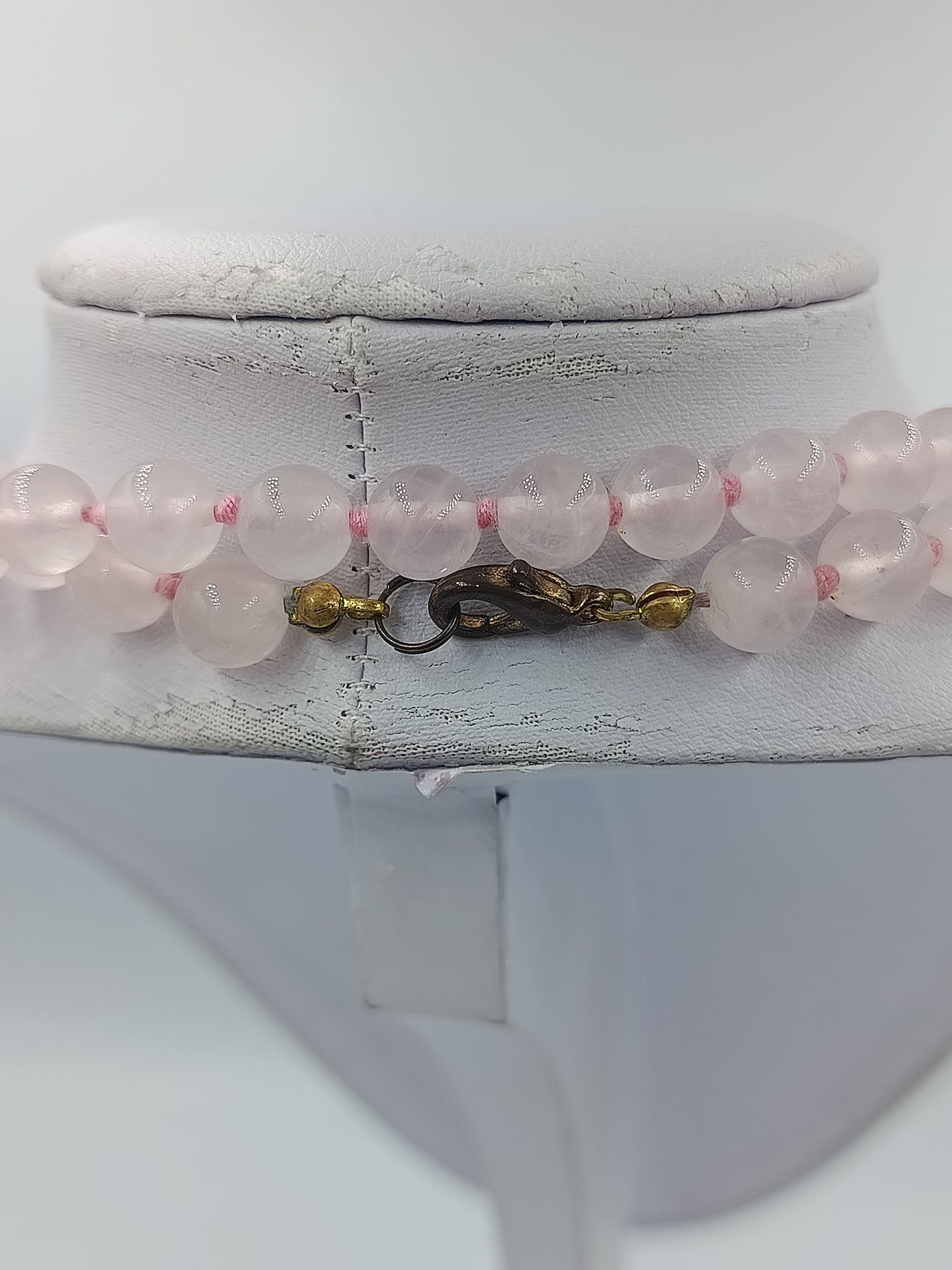 Rosenquarz Halskette Rundperlen Handgeknüpft Edelstein Schmuck