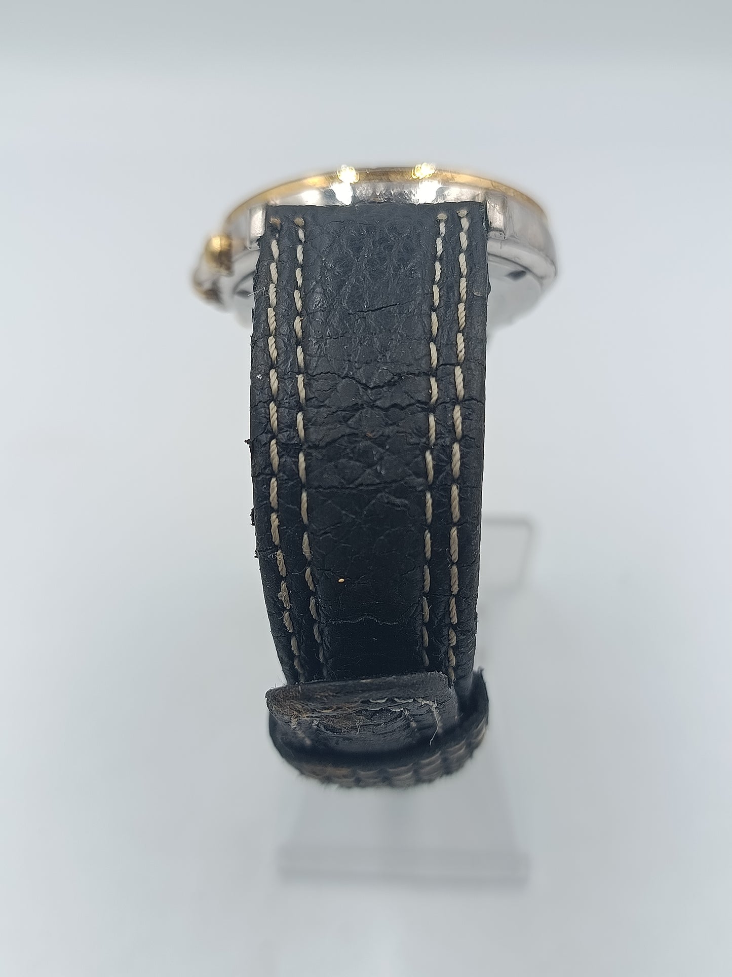 TCM Herren Armbanduhr Chronograph silber gold Lederarmband