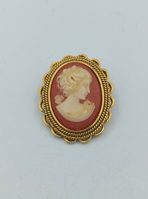 Vintage Brosche Kamee Dame goldfarben oval klassisch