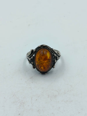 Silberring 925 mit Bernstein Gr 59 Vintage Damenring
