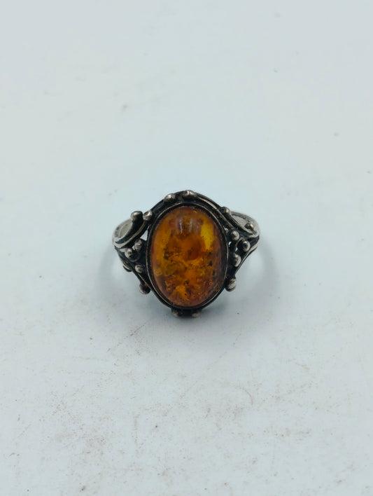 Silberring 925 mit Bernstein Gr 59 Vintage Damenring