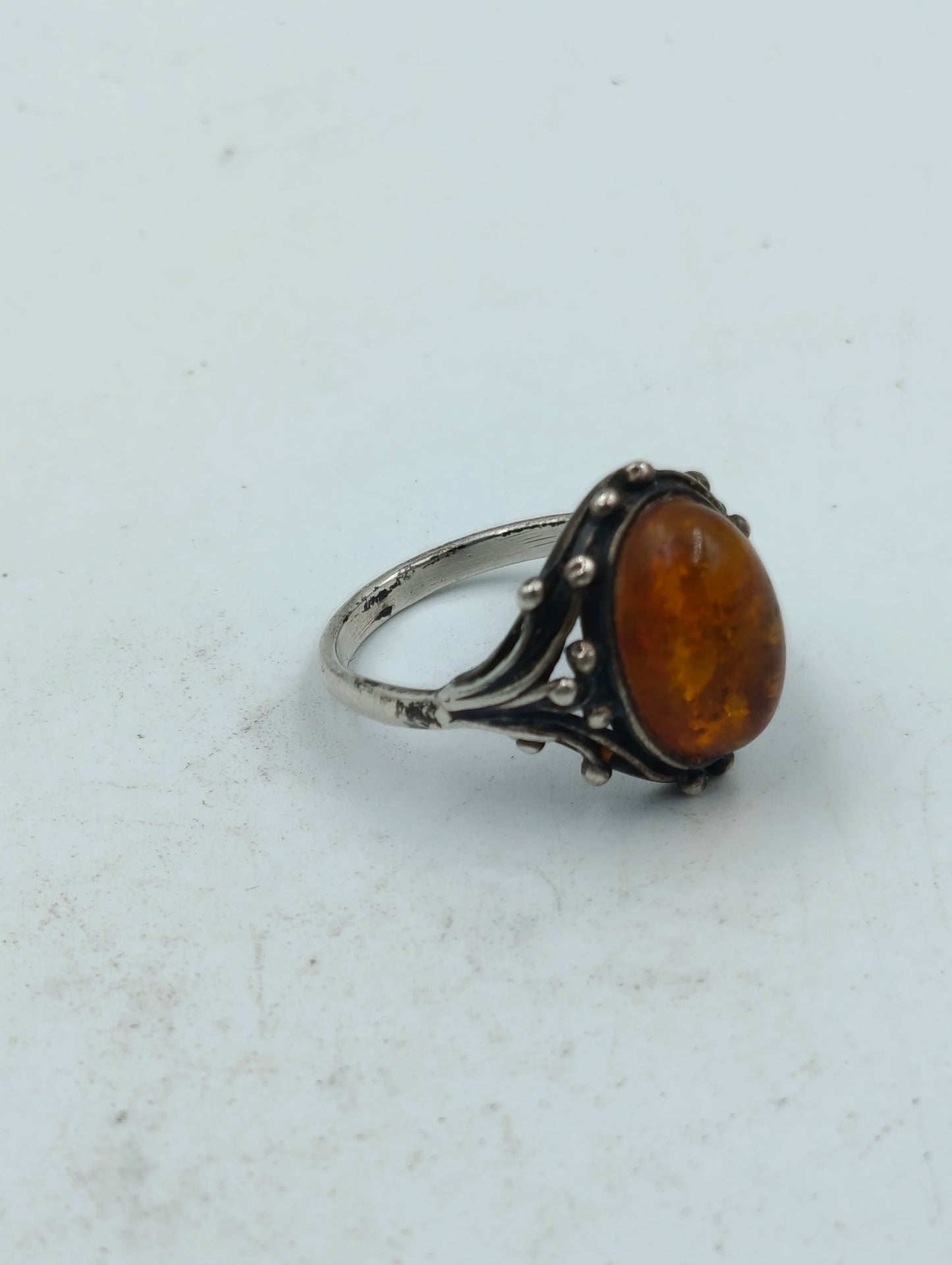 Silberring 925 mit Bernstein Gr 59 Vintage Damenring