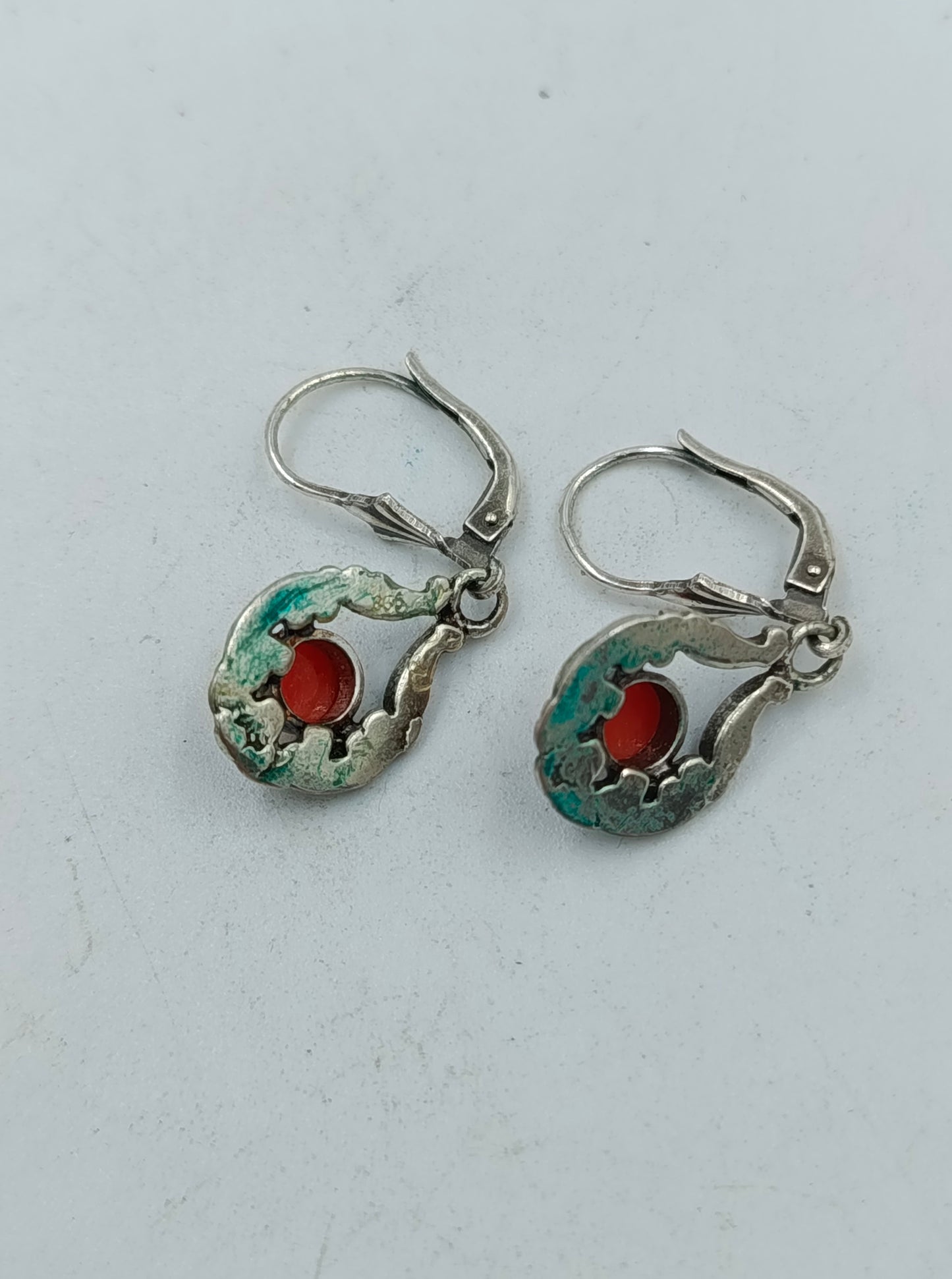 Schmuckset Silber 835/925 mit Koralle Kette und Ohrringe Vintag