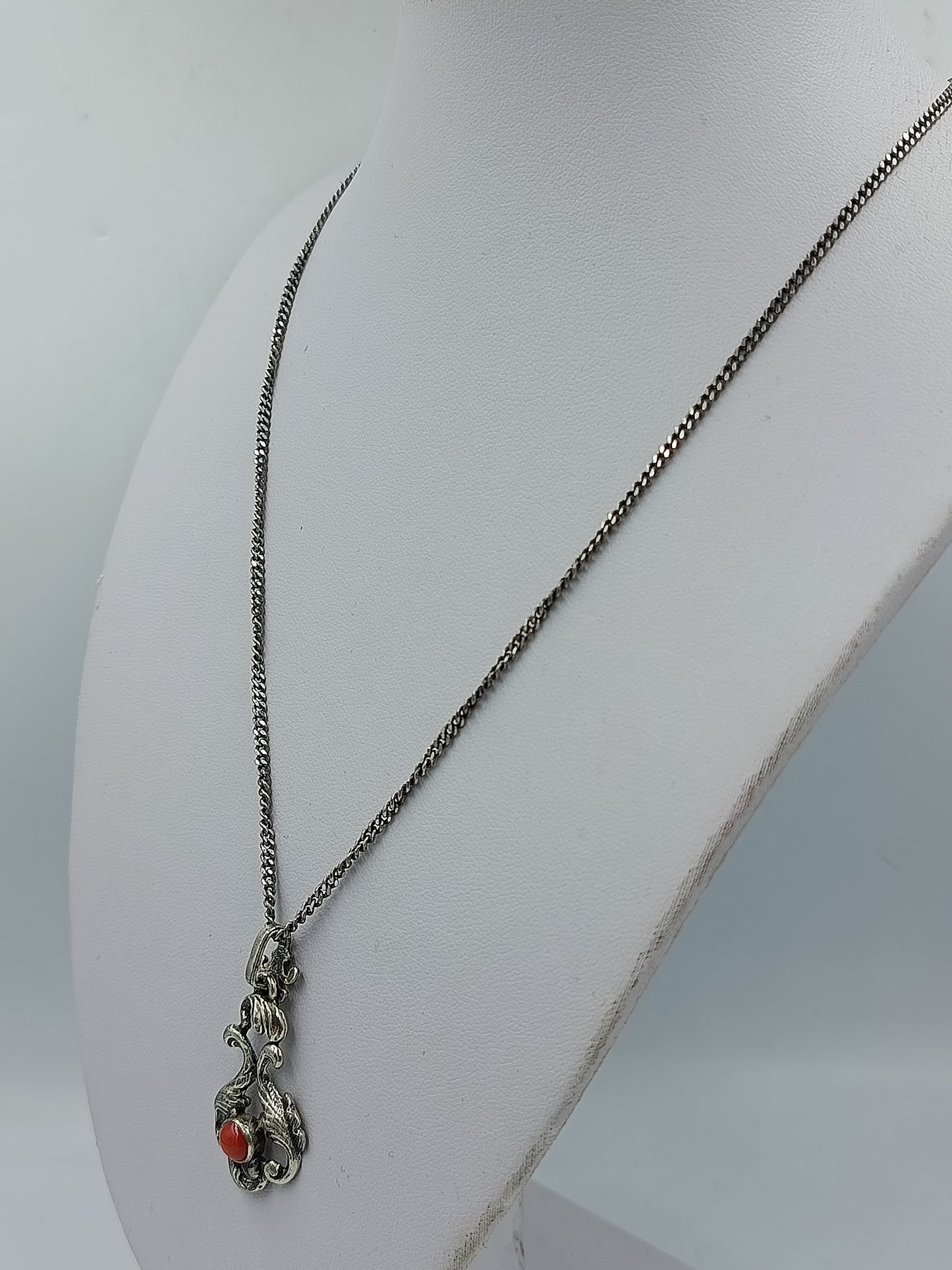 Schmuckset Silber 835/925 mit Koralle Kette und Ohrringe Vintag