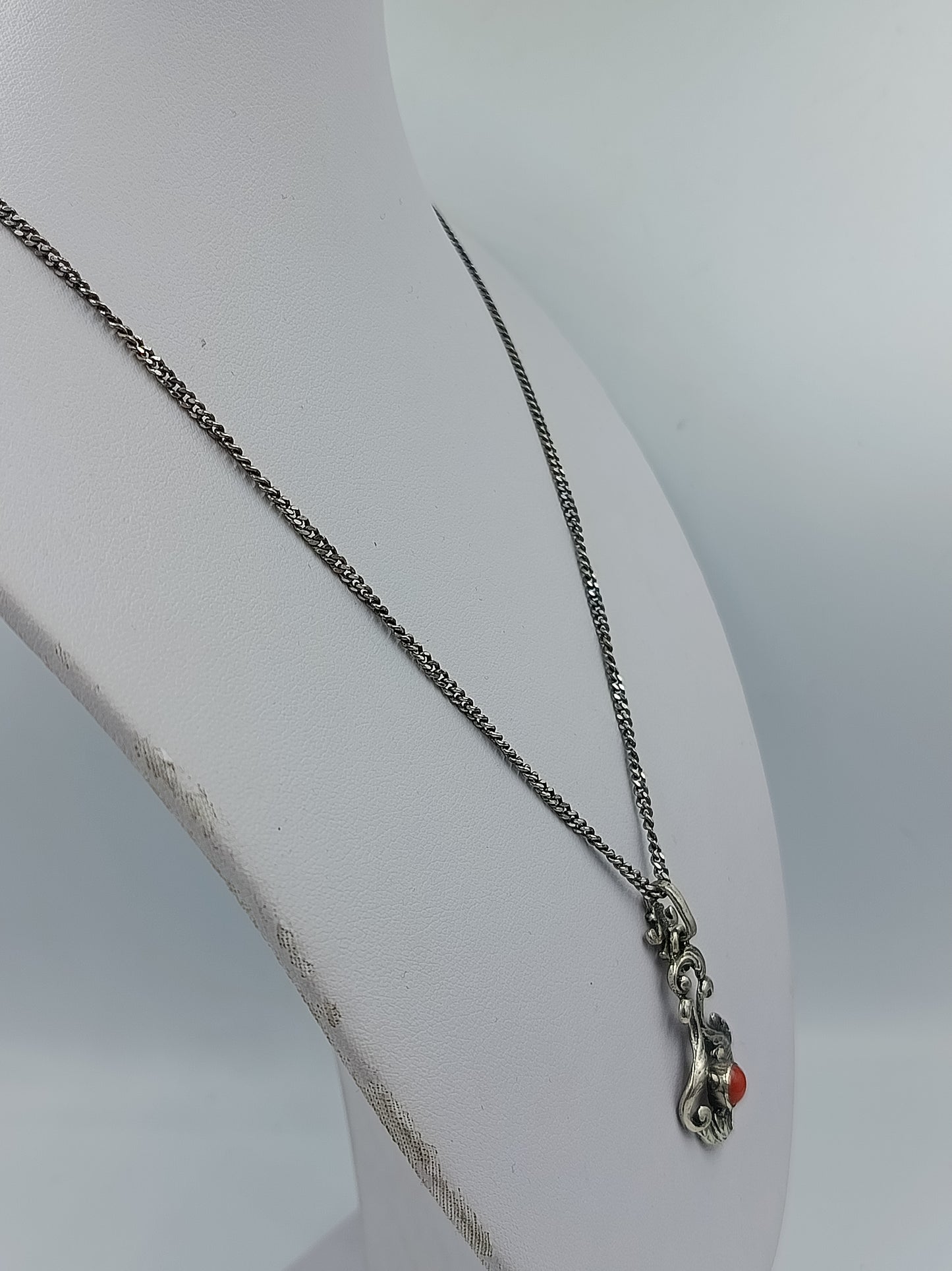 Schmuckset Silber 835/925 mit Koralle Kette und Ohrringe Vintag